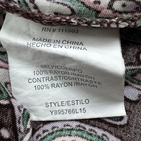 Luxology Green Floral Boho Midi Dress Large Smocked Top Tie Belt - Picture 6 of 9